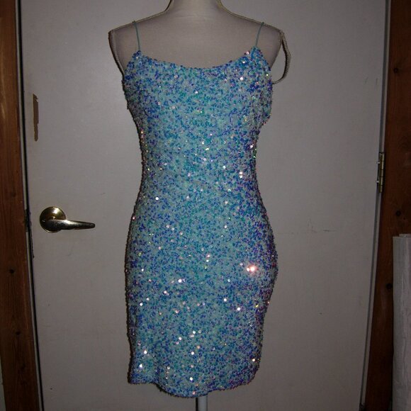 B. Darlin Light Blue Sequin Dress 9/10 - Picture 1 of 4